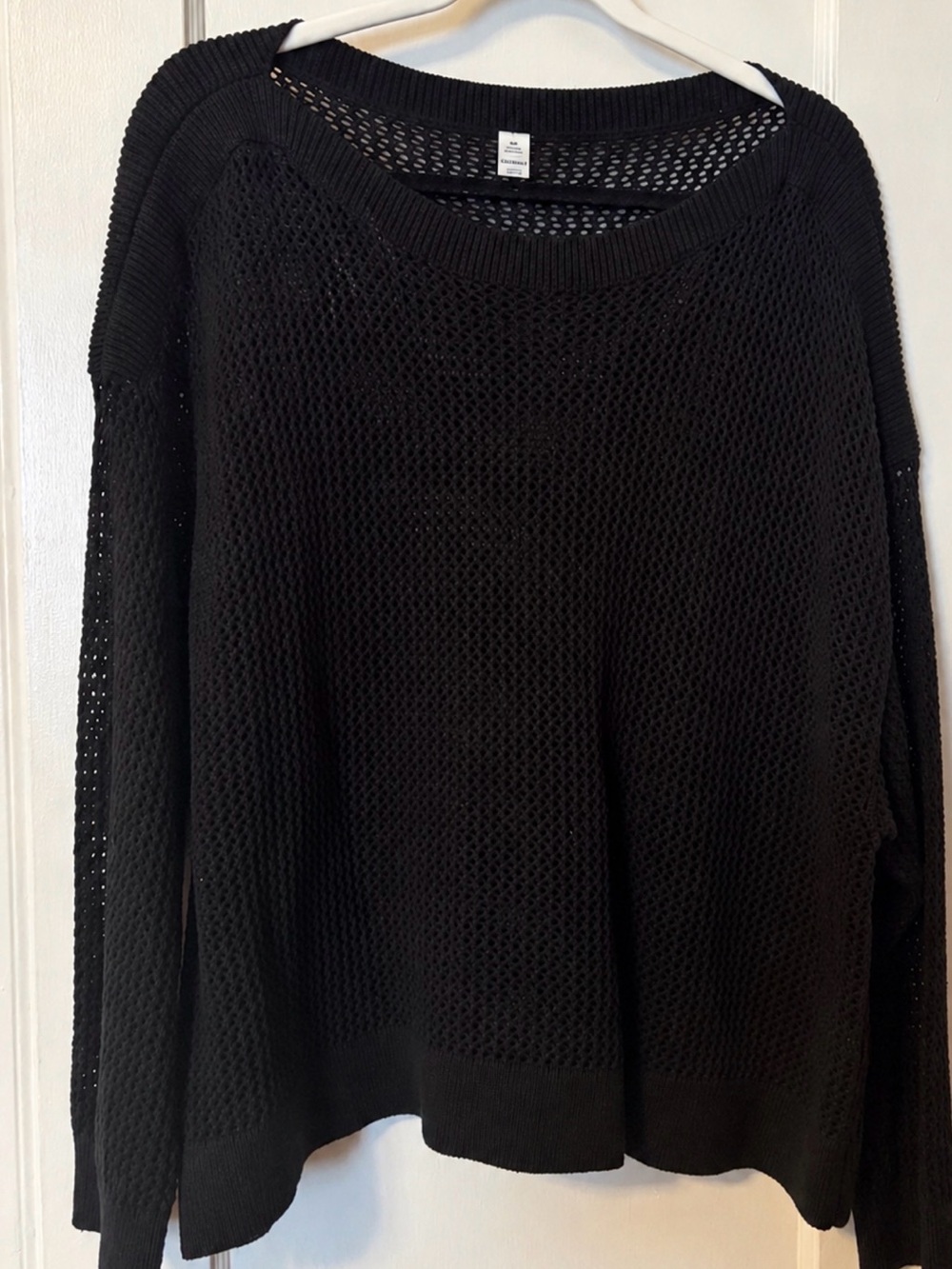 Black Open-Weave Crewneck Sweater